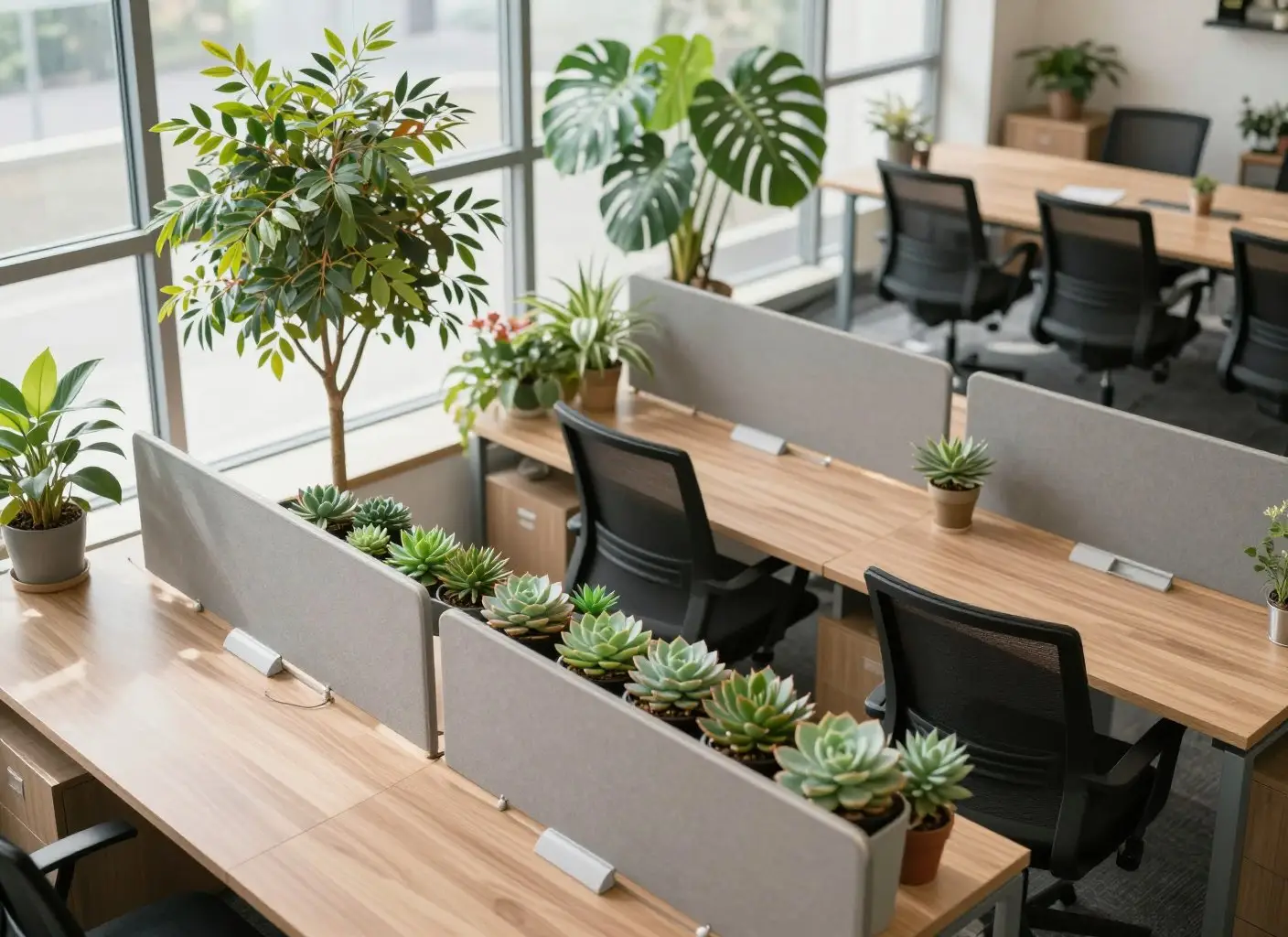 Растения в разных зонах офиса: кабинет, open space, переговорная