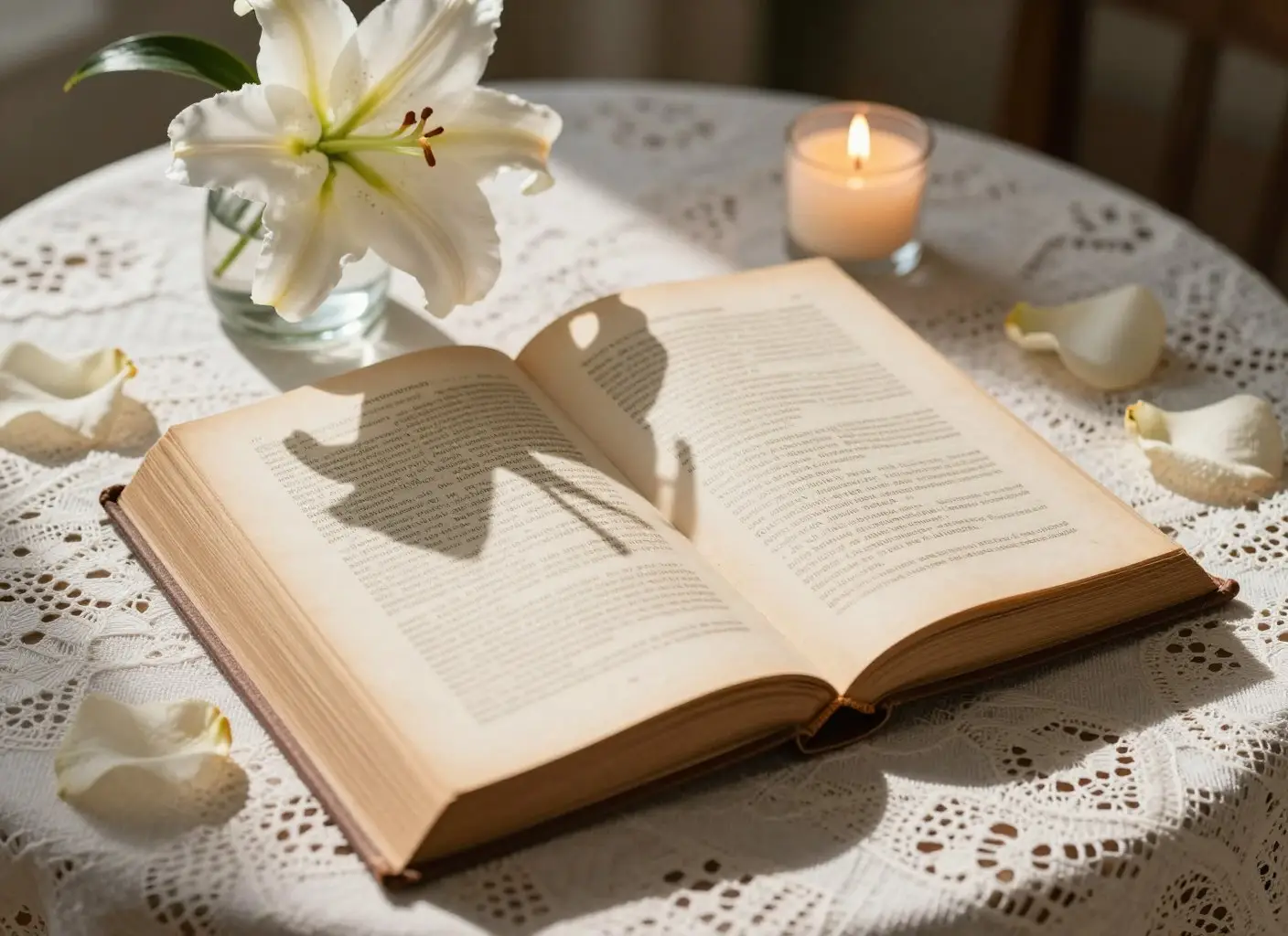 Книга сновидений и белая лилия при свечах
