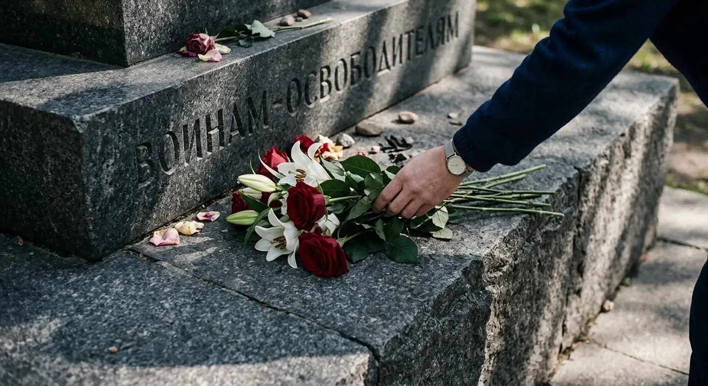 Красные розы и белые лилии кладут к подножию мемориала