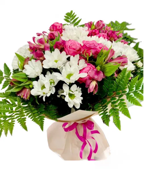 Букет из хризантем, альстромерий и кустовых роз Никогда не отпускай