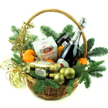 Подарочная корзина с шампанским, фруктами и конфетами Рождественская корзина счастья