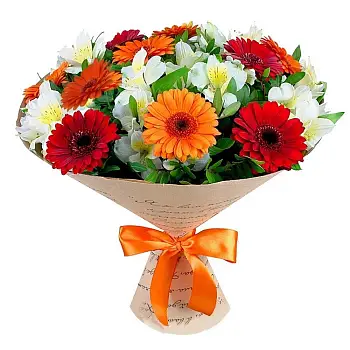 Букет из ярких гербер и альстромерий Оранжевое сияние