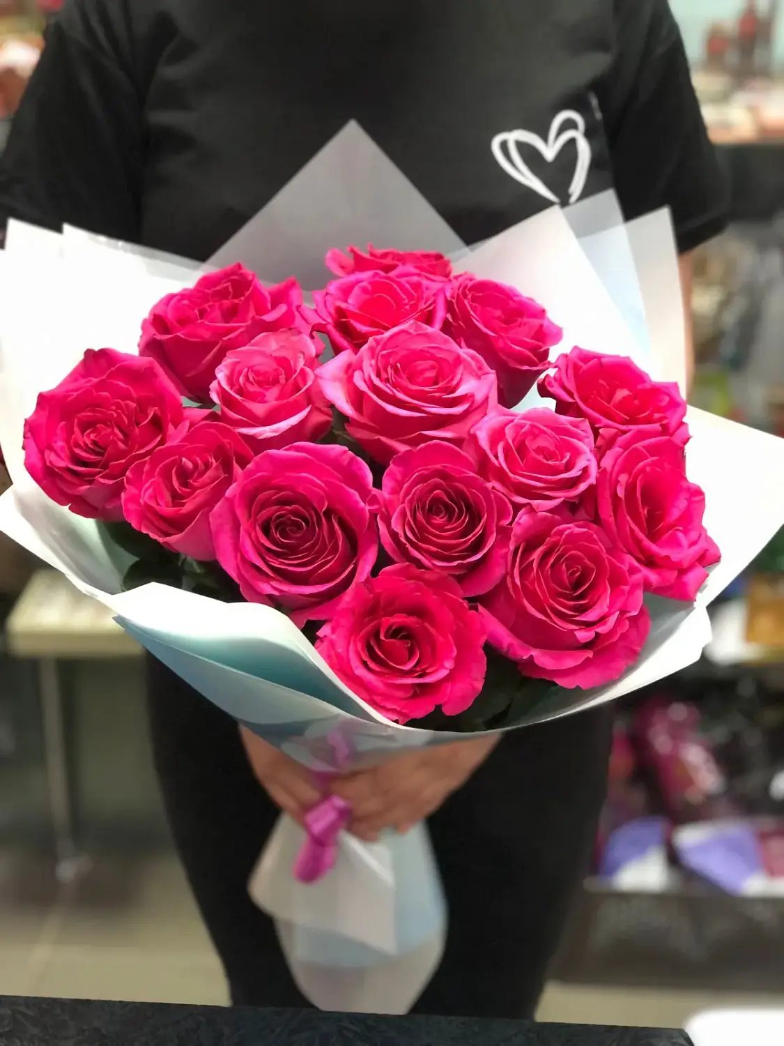 Букет из розовых роз Розовый Флейм