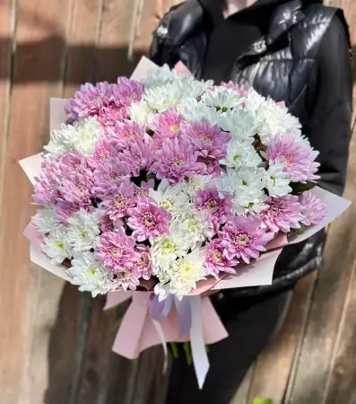 Букет из  кустовых хризантем Сладкая вата