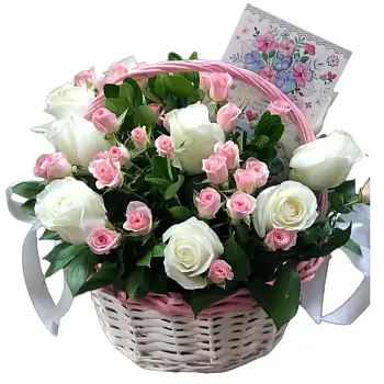 Корзина из белых и розовых роз Волшебная сказка