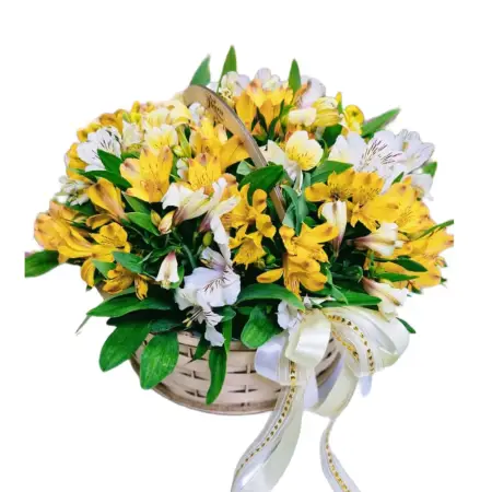Корзина из желтых и белых альстромерий Откровение