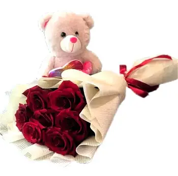 Подарочный набор № 5 с красными розами и мишкой 