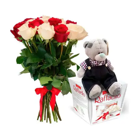 Подарочный набор с розами, конфетами и мишкой № 2