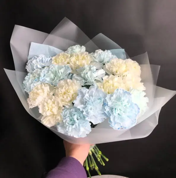 Букет из голубых и кремовых гвоздик Кармен