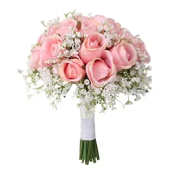 Букет невесты № 6 из розовых роз и гипсофилы