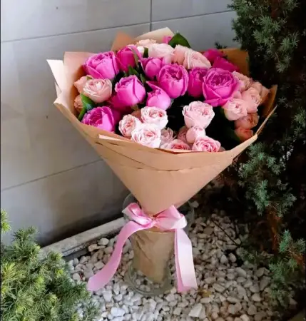 Букет из розовых пионовидных роз Нежность пионов